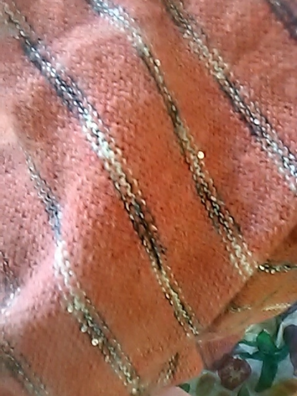 💲4⃣▶▶Cozy Orange Peach PRETTY 🎈V-Neck Women’s Sweater with Metallic Stripe - Picture 7 of 7